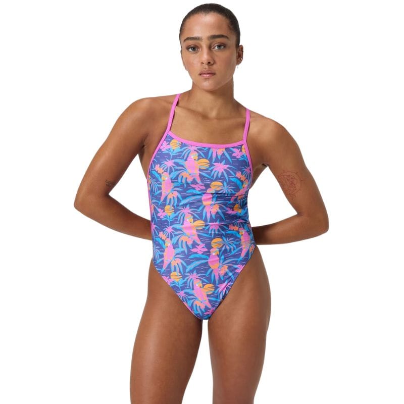 Speedo - Women's Allover Digital VBack Swimsuit -  Parrot Party/Hapuna Blue