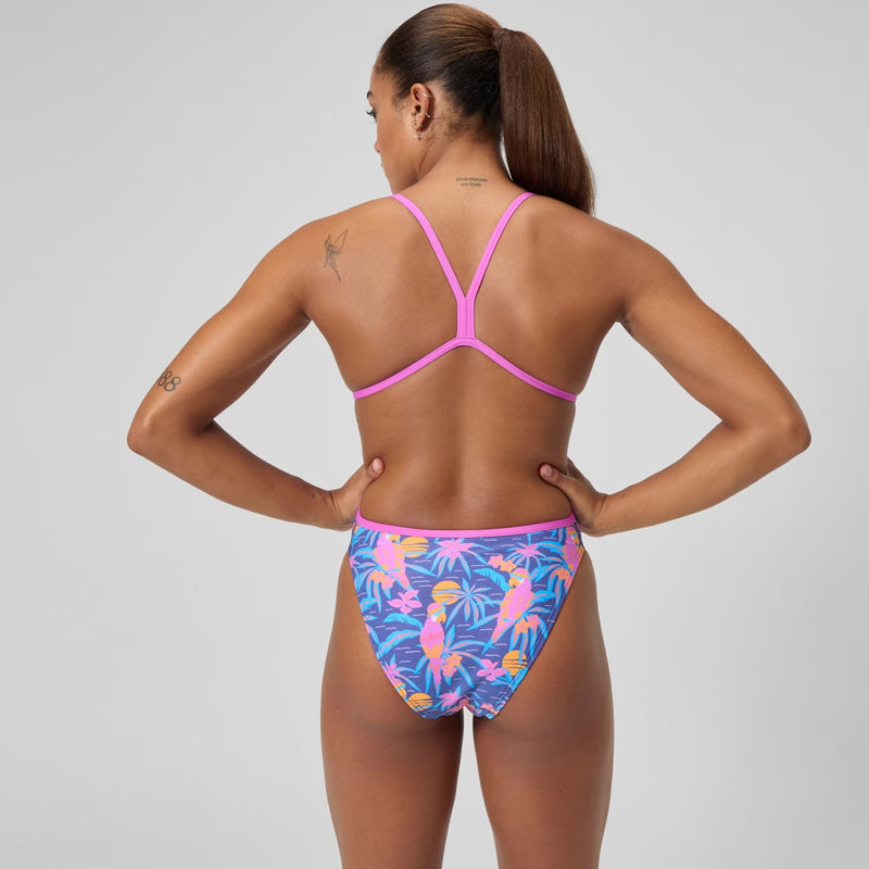 Speedo - Women's Allover Digital VBack Swimsuit -  Parrot Party/Hapuna Blue