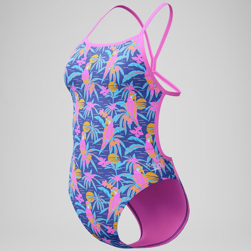 Speedo - Women's Allover Digital VBack Swimsuit -  Parrot Party/Hapuna Blue