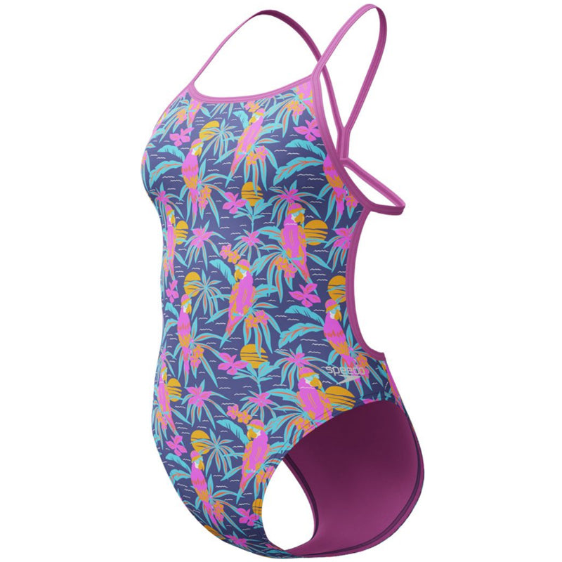 Speedo - Women's Allover Digital VBack Swimsuit -  Parrot Party/Hapuna Blue