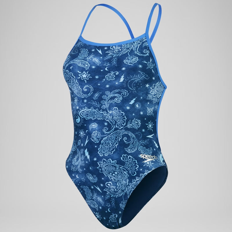 Speedo - Women's Club Training Allover Digital Vback Swimsuit - Cerulean Blue