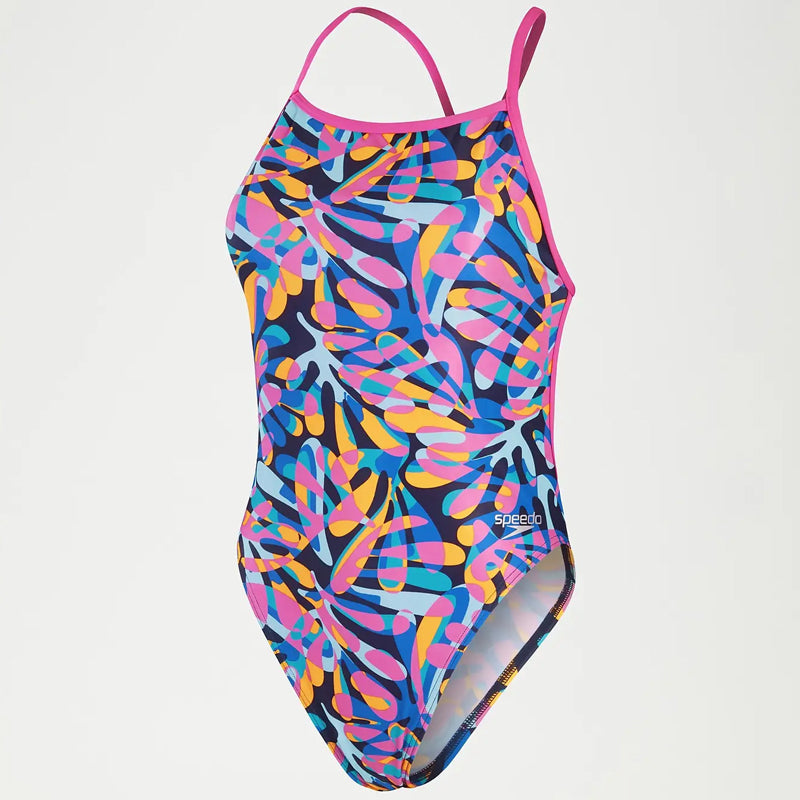 Speedo - Women's Club Training Allover Digital Vback Swimsuit - Pink/Blue