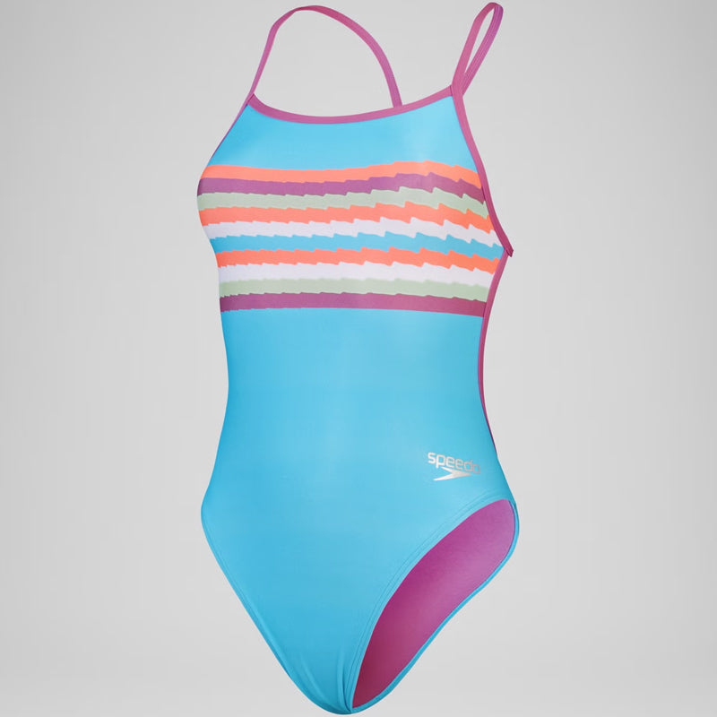 Speedo - Women's Club Training Placement Digital Vback Swimsuit - Blue/Pink