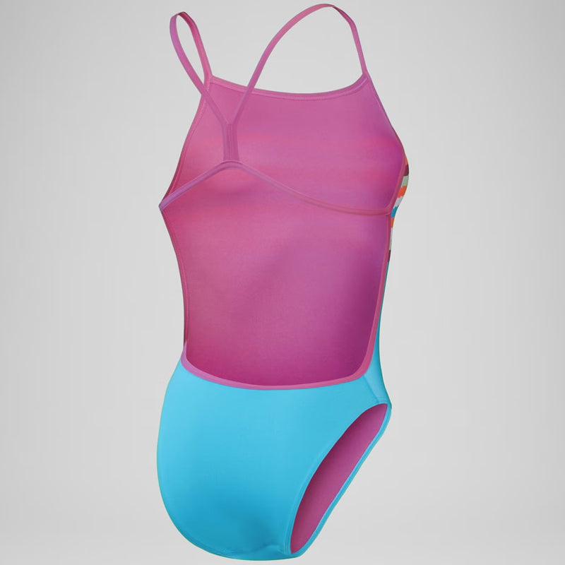 Speedo - Women's Club Training Placement Digital Vback Swimsuit - Blue/Pink