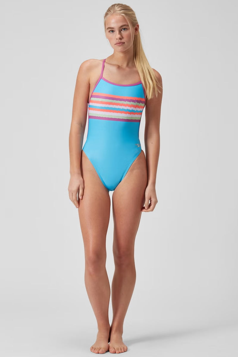 Speedo - Women's Club Training Placement Digital Vback Swimsuit - Blue/Pink