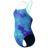 Speedo - Women's Club Training Printed Turnback Swimsuit - Blue/Green