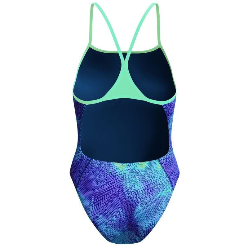 Speedo - Women's Club Training Printed Turnback Swimsuit - Blue/Green