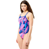 Speedo - Women's Club Training Printed Turnback Swimsuit - Brushy Glitch/Hope