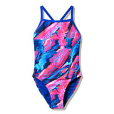 Speedo - Women's Club Training Printed Turnback Swimsuit - Brushy Glitch/Hope