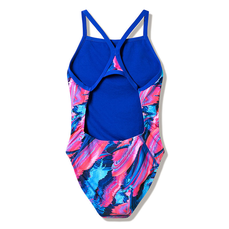 Speedo - Women's Club Training Printed Turnback Swimsuit - Brushy Glitch/Hope