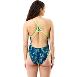 Speedo - Women's Club Training Printed Turnback Swimsuit - Mirage Time/Denim Teal