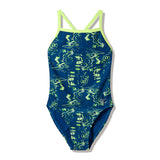 Speedo - Women's Club Training Printed Turnback Swimsuit - Mirage Time/Denim Teal