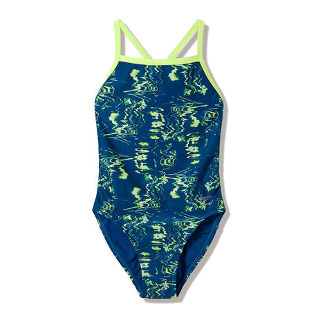 Speedo - Women's Club Training Printed Turnback Swimsuit - Mirage Time/Denim Teal