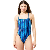 Speedo - Women's Club Training Printed Web Back Swimsuit - Brushy Stripes/Calm Cobalt
