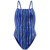 Speedo - Women's Club Training Printed Web Back Swimsuit - Brushy Stripes/Calm Cobalt