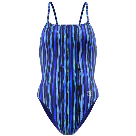 Speedo - Women's Club Training Printed Web Back Swimsuit - Brushy Stripes/Calm Cobalt