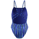 Speedo - Women's Club Training Printed Web Back Swimsuit - Brushy Stripes/Calm Cobalt