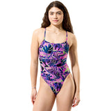 Speedo - Women's Club Training Printed Web Back Swimsuit - Techno Jungle/Orchid Shine