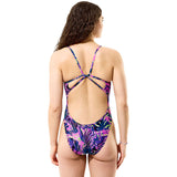 Speedo - Women's Club Training Printed Web Back Swimsuit - Techno Jungle/Orchid Shine