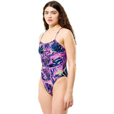 Speedo - Women's Club Training Printed Web Back Swimsuit - Techno Jungle/Orchid Shine