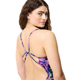 Speedo - Women's Club Training Printed Web Back Swimsuit - Techno Jungle/Orchid Shine