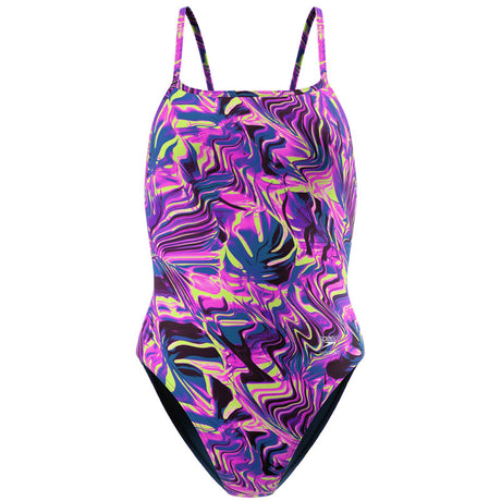 Speedo - Women's Club Training Printed Web Back Swimsuit - Techno Jungle/Orchid Shine