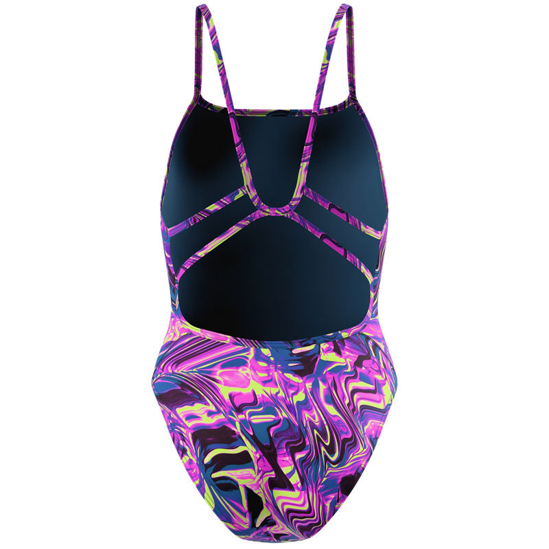 Speedo - Women's Club Training Printed Web Back Swimsuit - Techno Jungle/Orchid Shine