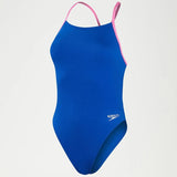 Speedo - Women's Club Training Solid Lattice Back Swimsuit - Blue/Pink