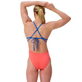 Speedo - Women's Club Training Solid Tie Back Swimsuit - Neon Coral/Navy
