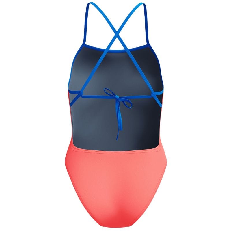 Speedo - Women's Club Training Solid Tie Back Swimsuit - Neon Coral/Navy