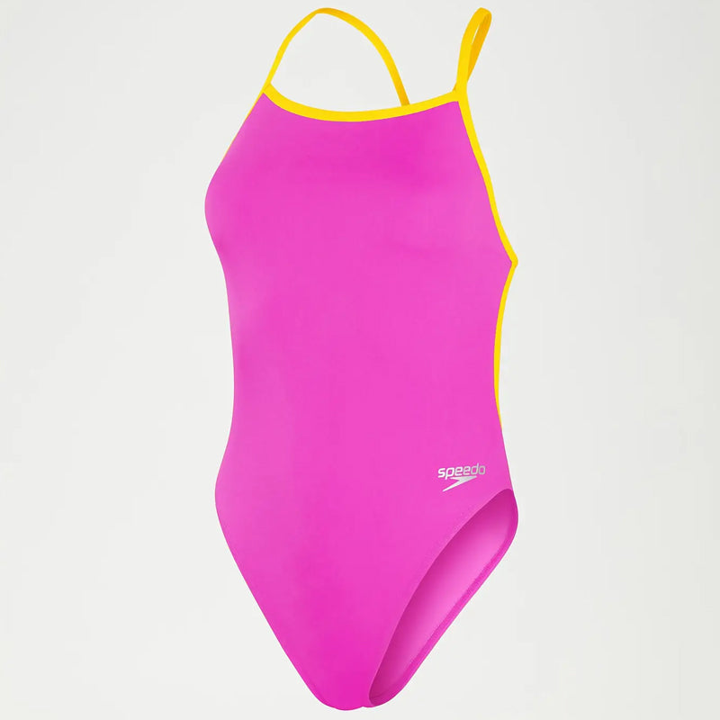 Speedo - Women's Club Training Solid Vback Swimsuit - Pink/Yellow