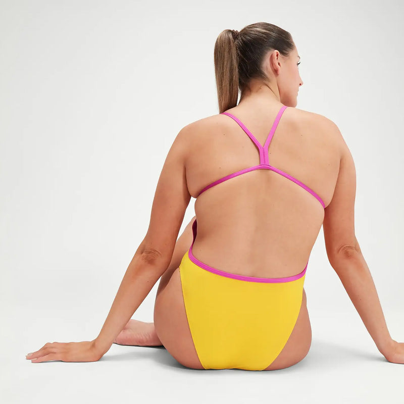 Speedo - Women's Club Training Solid Vback Swimsuit - Yellow/Pink