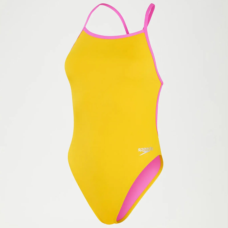 Speedo - Women's Club Training Solid Vback Swimsuit - Yellow/Pink