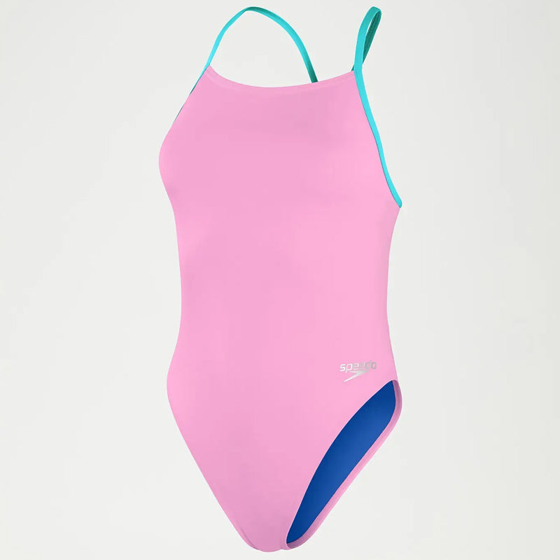 Speedo - Women's Club Training Tie Back Swimsuit - Pink/Blue