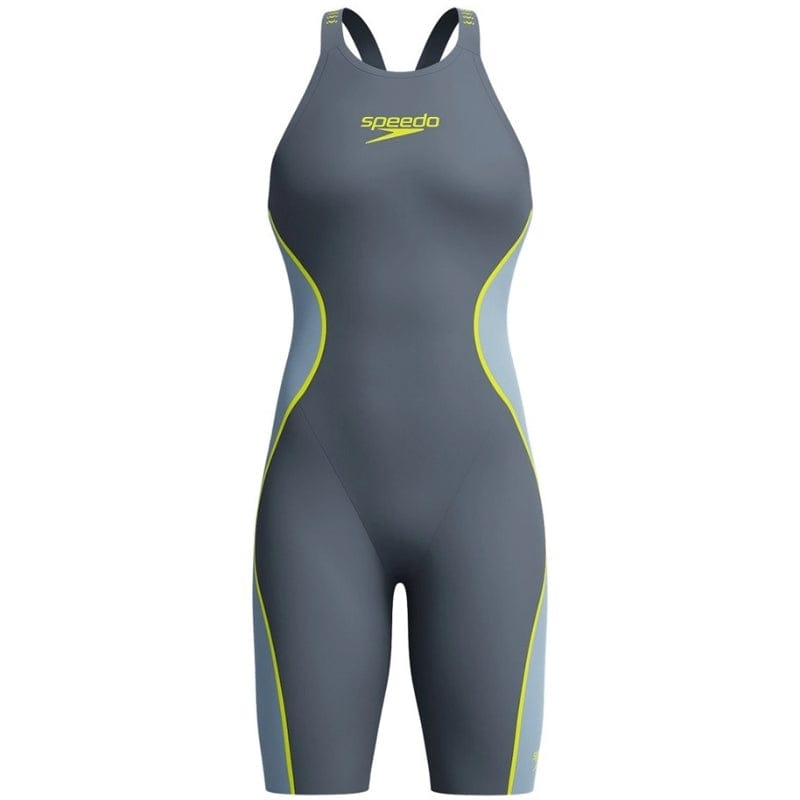 Speedo - Women's Fastskin LZR Pure Intent 2.0 Closedback Kneeskin - Grey Lead/Acadia Blue/Hyper Yellow