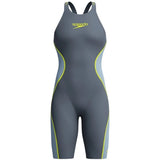 Speedo - Women's Fastskin LZR Pure Intent 2.0 Closedback Kneeskin - Grey Lead/Acadia Blue/Hyper Yellow