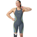 Speedo - Women's Fastskin LZR Pure Intent 2.0 Closedback Kneeskin - Grey Lead/Acadia Blue/Hyper Yellow
