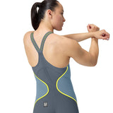 Speedo - Women's Fastskin LZR Pure Intent 2.0 Closedback Kneeskin - Grey Lead/Acadia Blue/Hyper Yellow