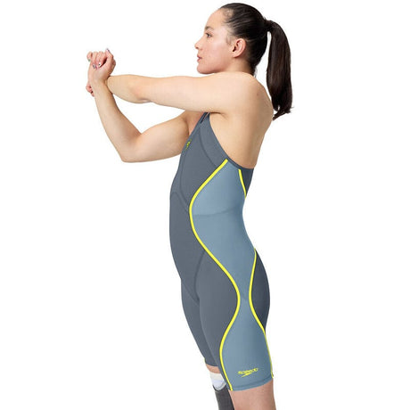 Speedo - Women's Fastskin LZR Pure Intent 2.0 Closedback Kneeskin - Grey Lead/Acadia Blue/Hyper Yellow