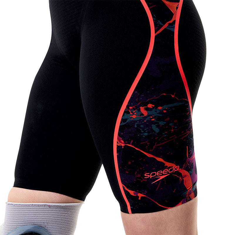 Speedo - Women's Fastskin LZR Pure Intent 2.0 Openback Kneeskin - Black/Black Ember/Flare Ml