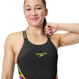 Speedo - Women's Fastskin LZR Pure Intent 2.0 Openback Kneeskin - Black/Molten Blur/Hyper Yellow