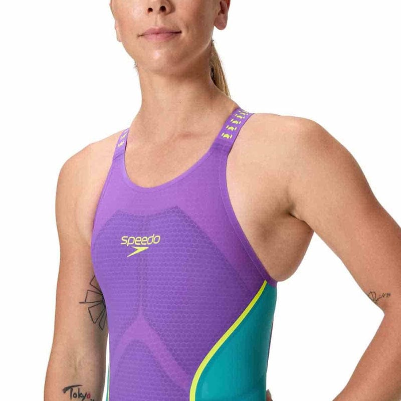 Speedo - Women's Fastskin LZR Pure Intent 2.0 Openback Kneeskin - Galaxy Grape/Mayan Blue/Hyper Yellow