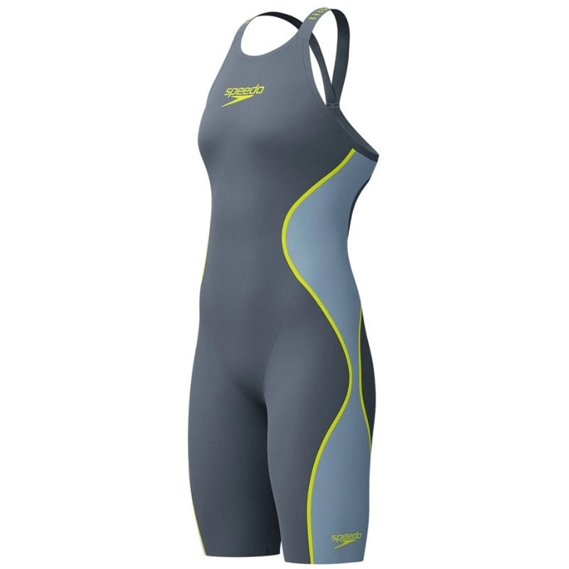Speedo - Women's Fastskin LZR Pure Intent 2.0 Openback Kneeskin - Grey Lead/Acadia Blue/Hyper Yellow