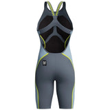 Speedo - Women's Fastskin LZR Pure Intent 2.0 Openback Kneeskin - Grey Lead/Acadia Blue/Hyper Yellow