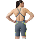 Speedo - Women's Fastskin LZR Pure Intent 2.0 Openback Kneeskin - Grey Lead/Acadia Blue/Hyper Yellow
