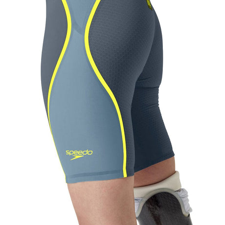 Speedo - Women's Fastskin LZR Pure Intent 2.0 Openback Kneeskin - Grey Lead/Acadia Blue/Hyper Yellow