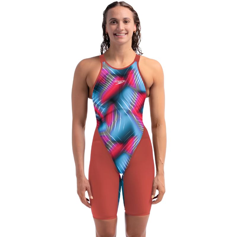 Speedo - Women's Fastskin LZR Pure Valor 2.0 Openback Kneeskin - Flame Red/Blue