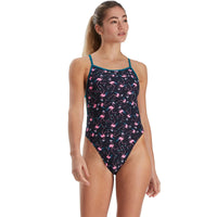 Speedo - Women's Flamingo Flare Allover Vback Swimsuit - Blue/Pink