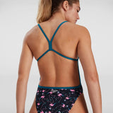 Speedo - Women's Flamingo Flare Allover Vback Swimsuit - Blue/Pink