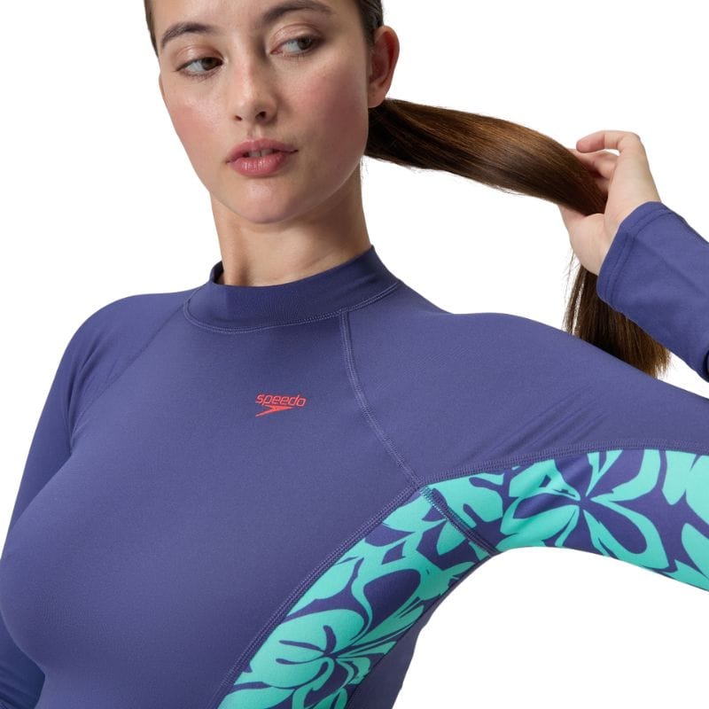 Speedo - Women's Printed Long Sleeve Rash Top - Blue/Green